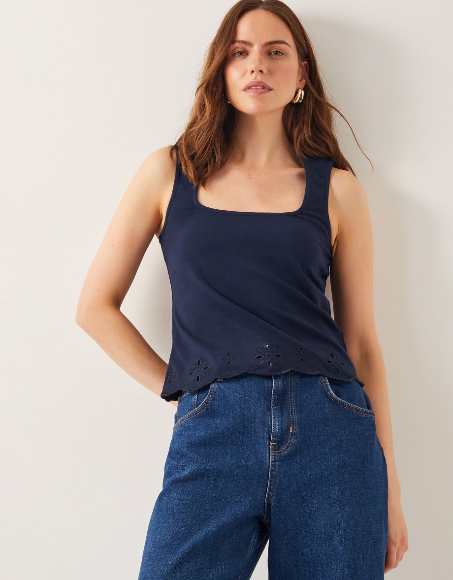 Cara Cutwork Cami Top Blue