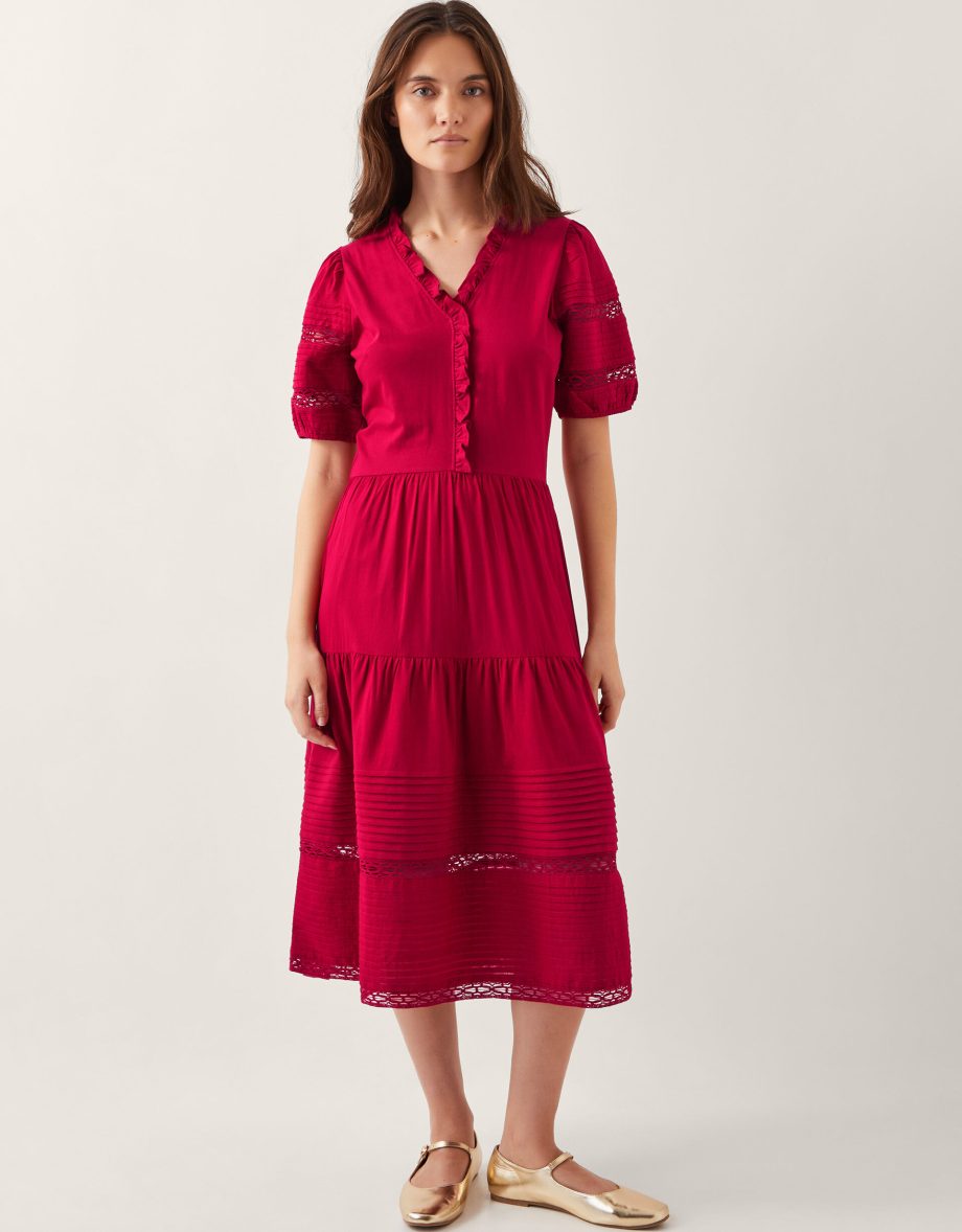 Wendy Tiered Midi Dress Red