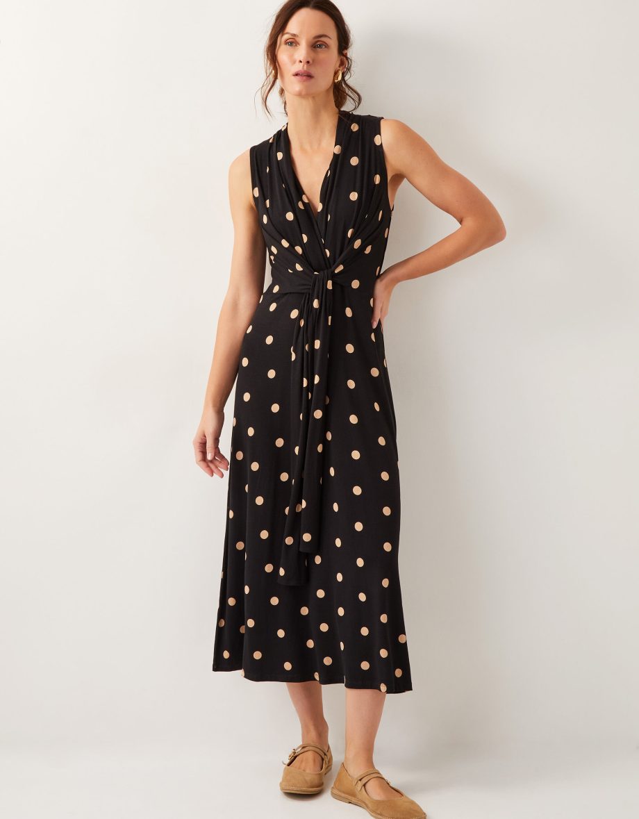 Sareesha polka dot midi dress black