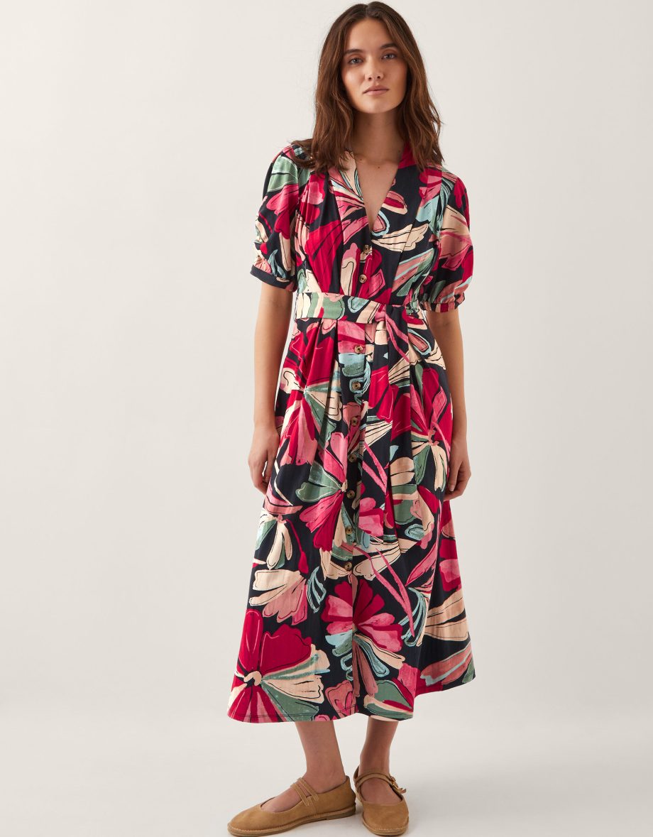 Jemima Floral Midi Shirt Dress Red