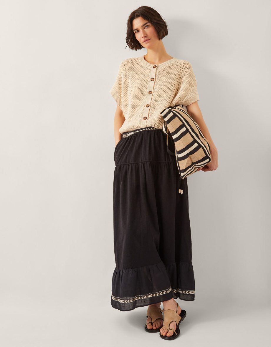 Fenn embroidered frill maxi skirt black