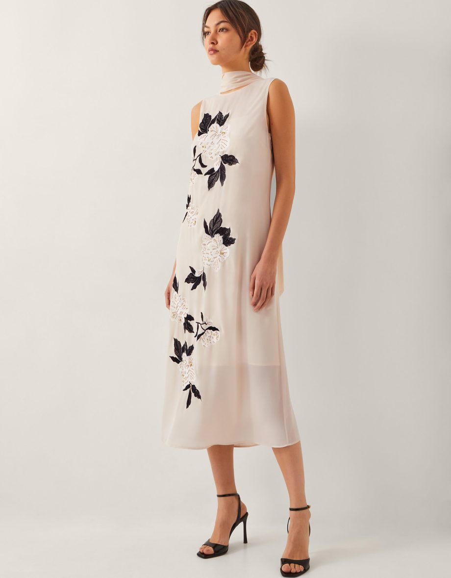 Ari floral embellished midi dress cream