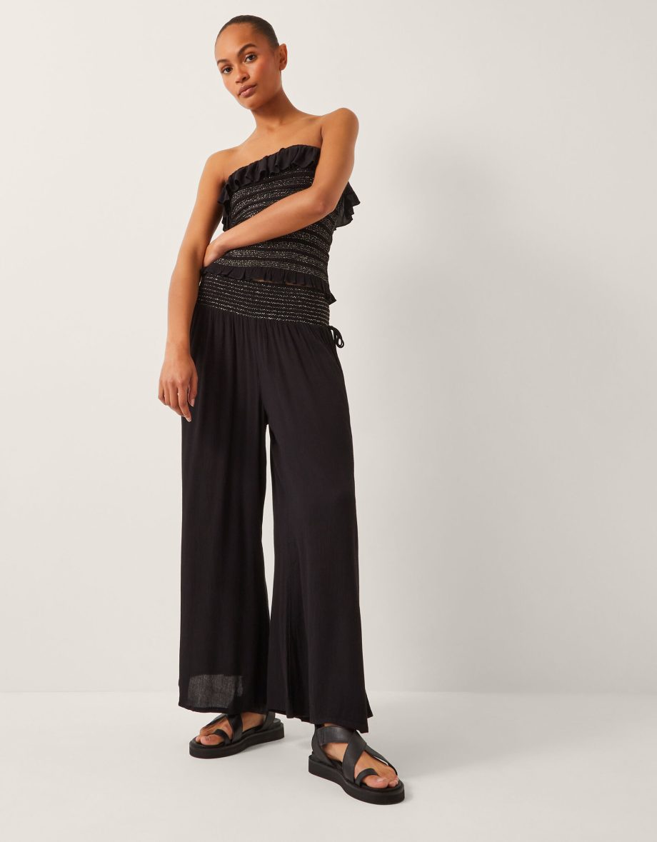 Heidi shirred wide leg trousers black