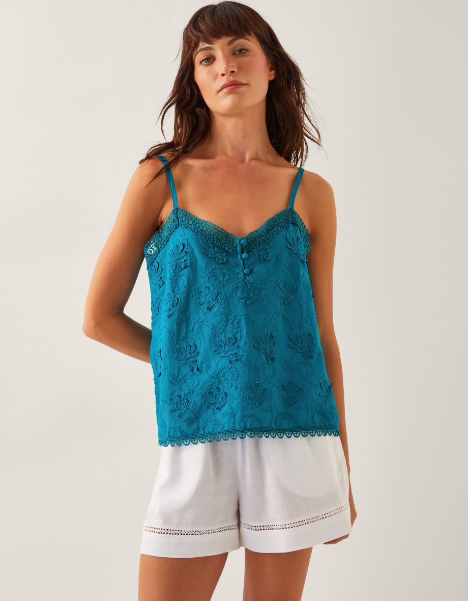 Rosie Embroidered Cami Top Blue