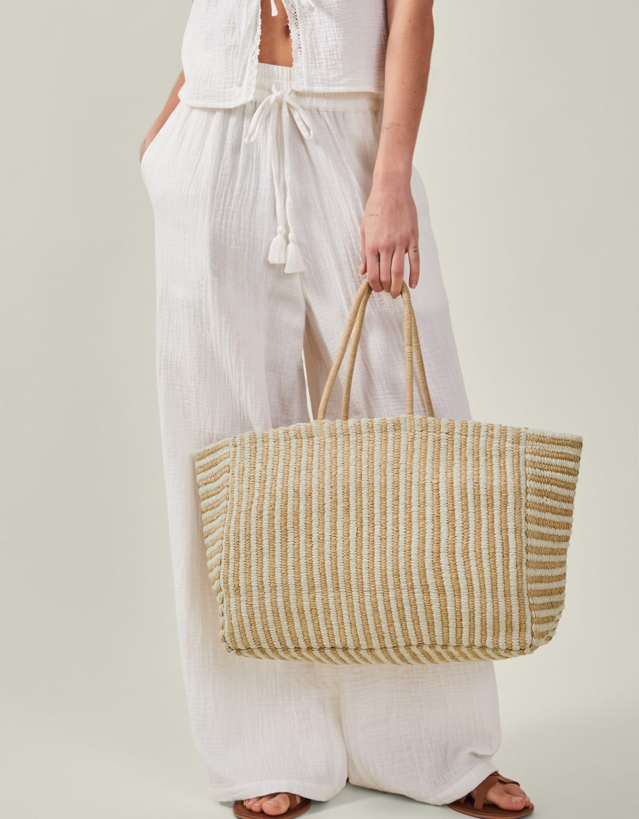 LARGE WOVEN STRIPE TOTE BAG