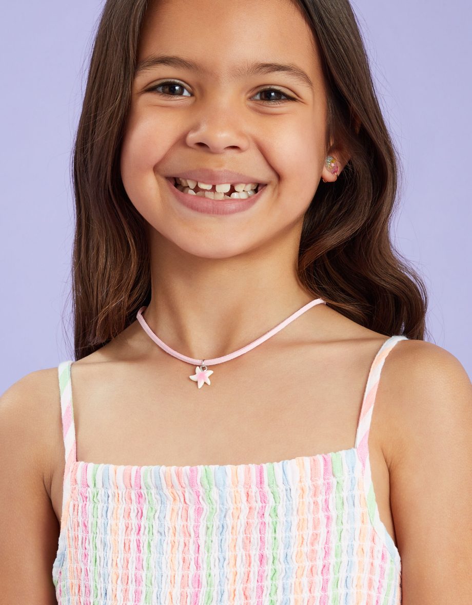 GIRLS STARFISH PENDANT CORD NECKLACE PINK