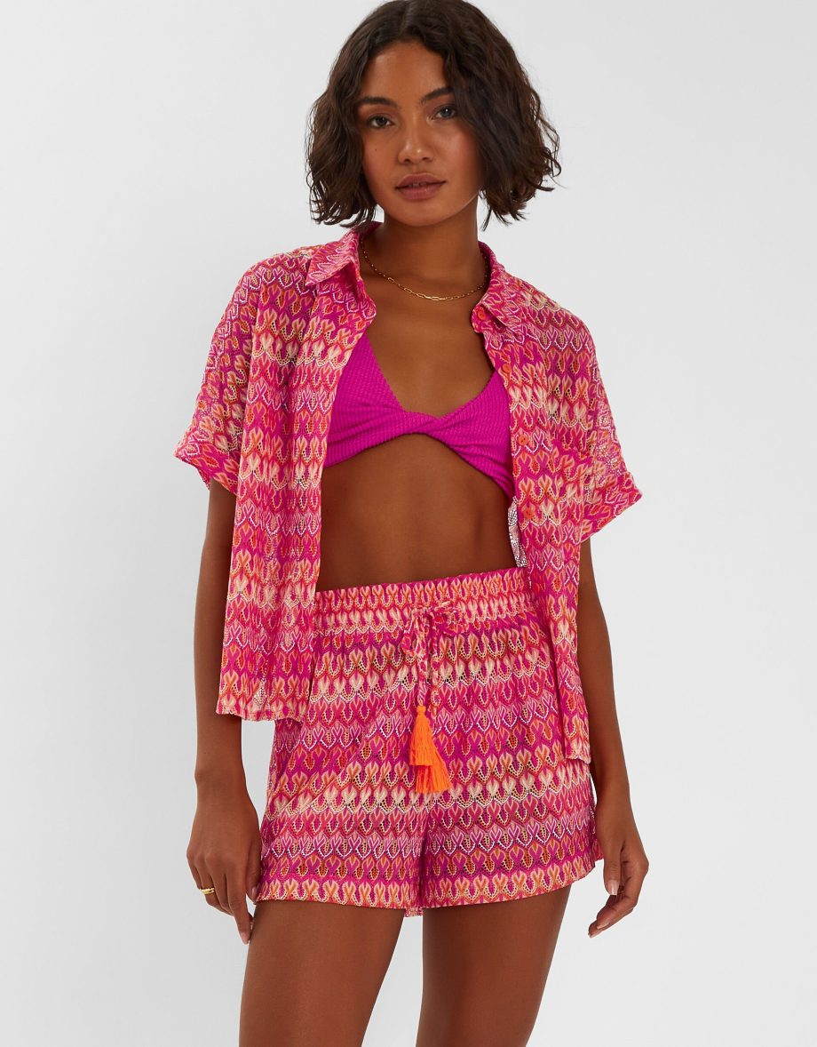 Short Sleeve Crochet Shirt Multi
