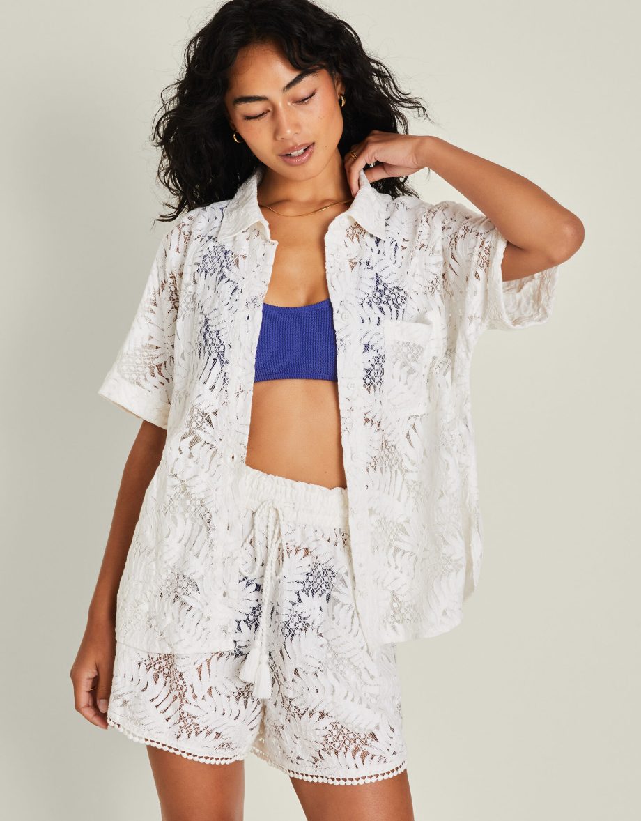 SHORT SLEEVE LACY PALM SHIRT IVORY