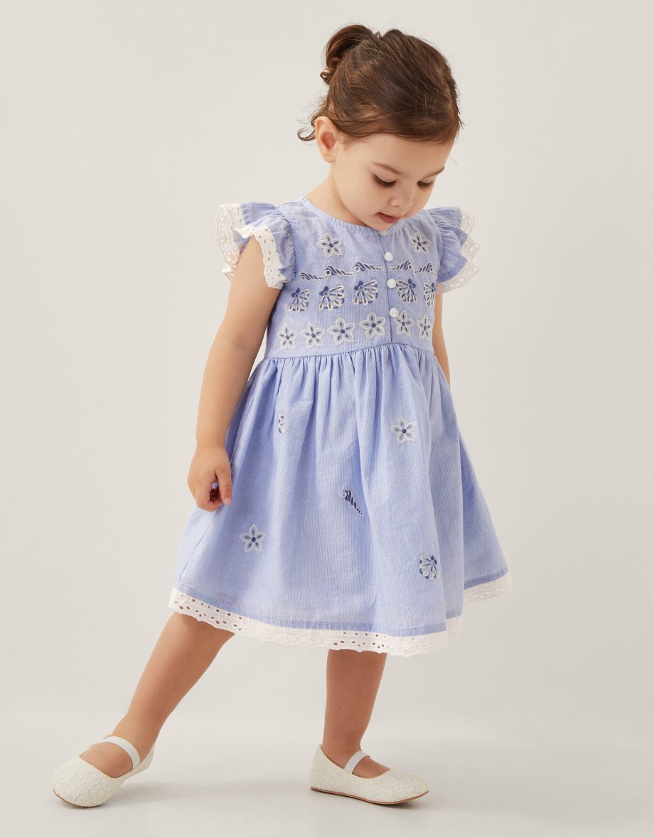 Baby seashell embroidered dress blue