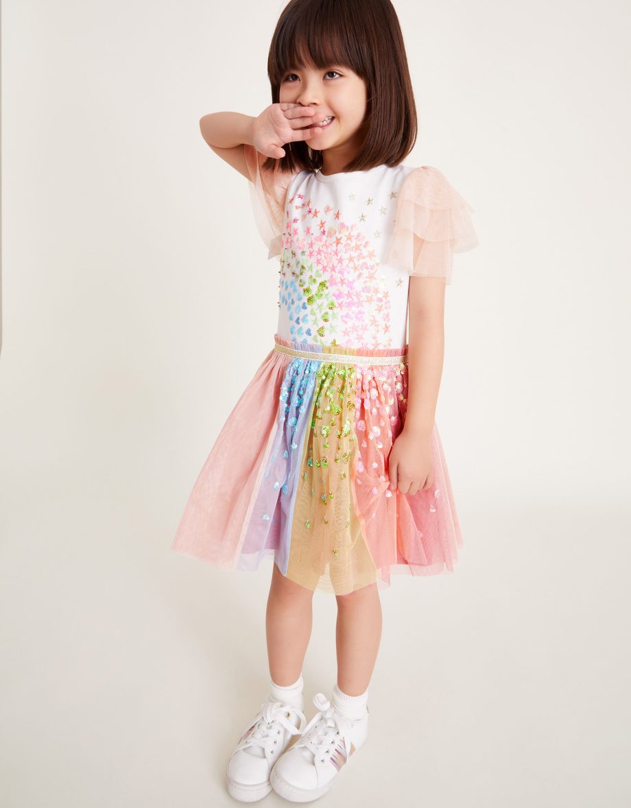Sequin Rainbow Tulle Disco Dress Pink