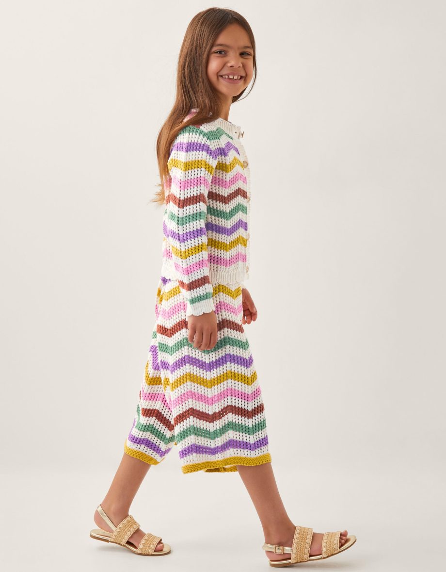 Zigzag stripe crochet culotte trousers multi