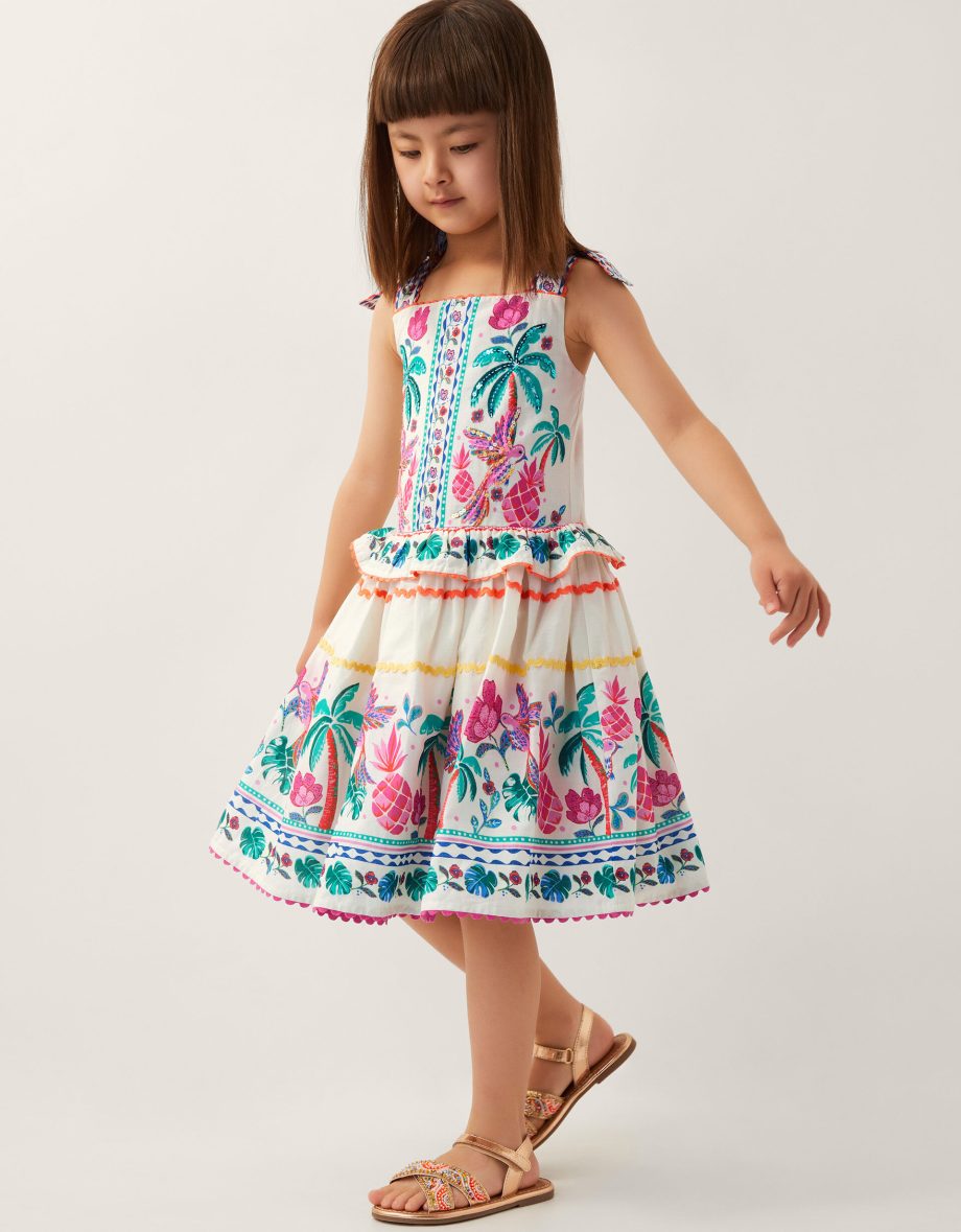 Tropical print sundress ivory