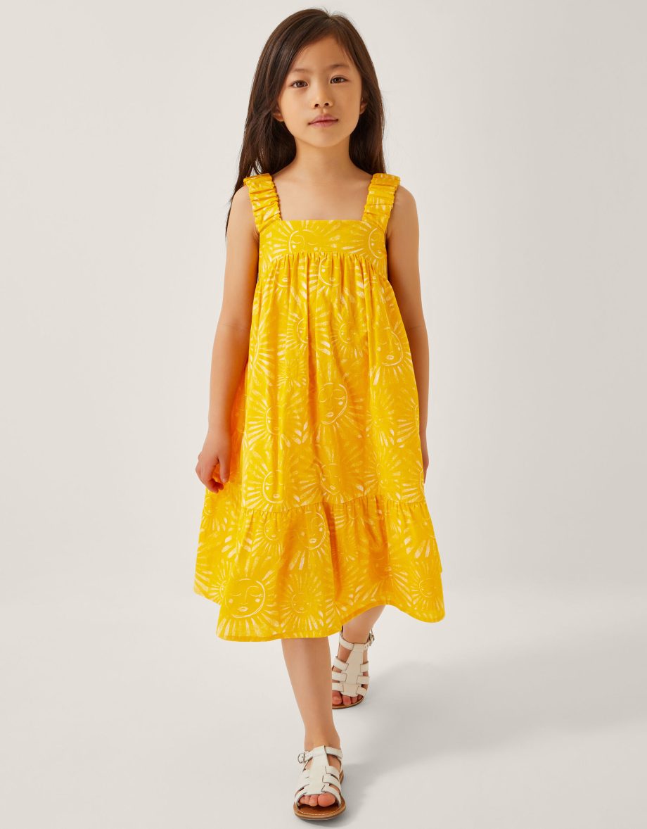 Sun Print Tier Dress Yellow