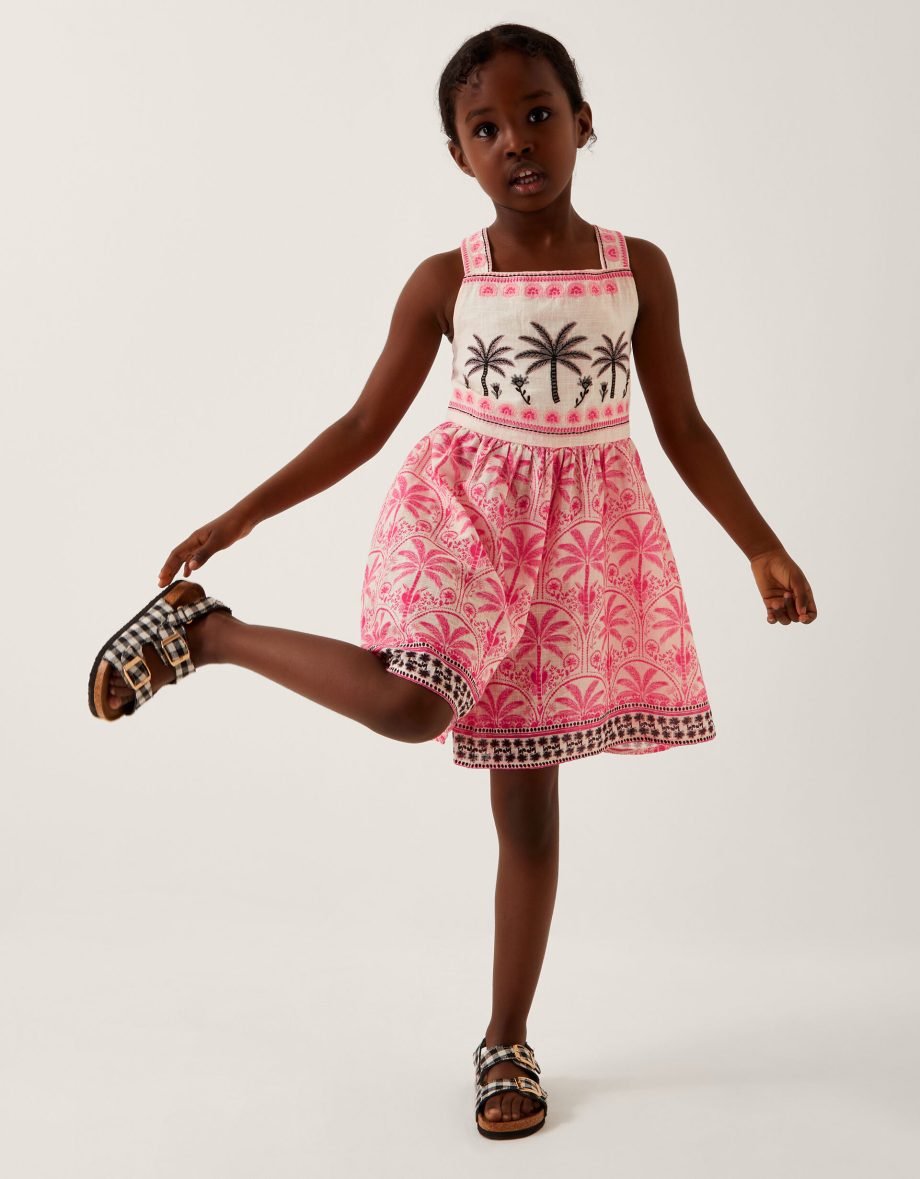 Palm print embroidered playsuit pink