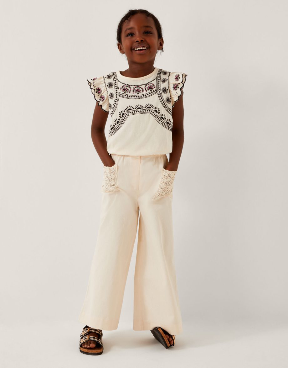 Crochet pocket wide leg trousers ivory