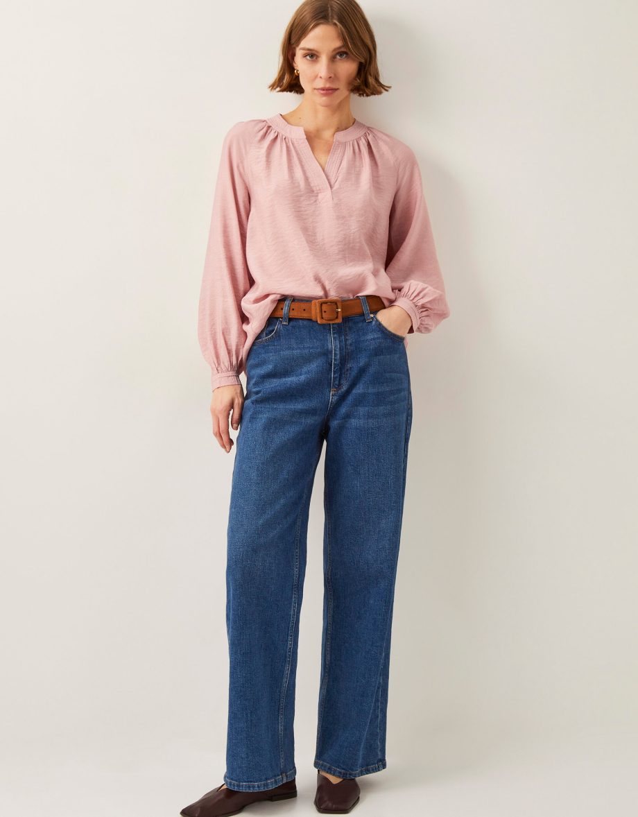 Aya Long Sleeve Satin Blouse Pink
