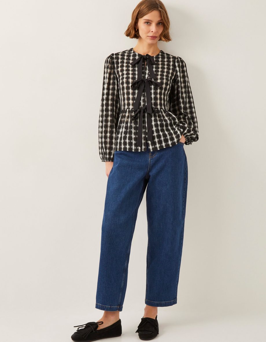 Violet bow check blouse black