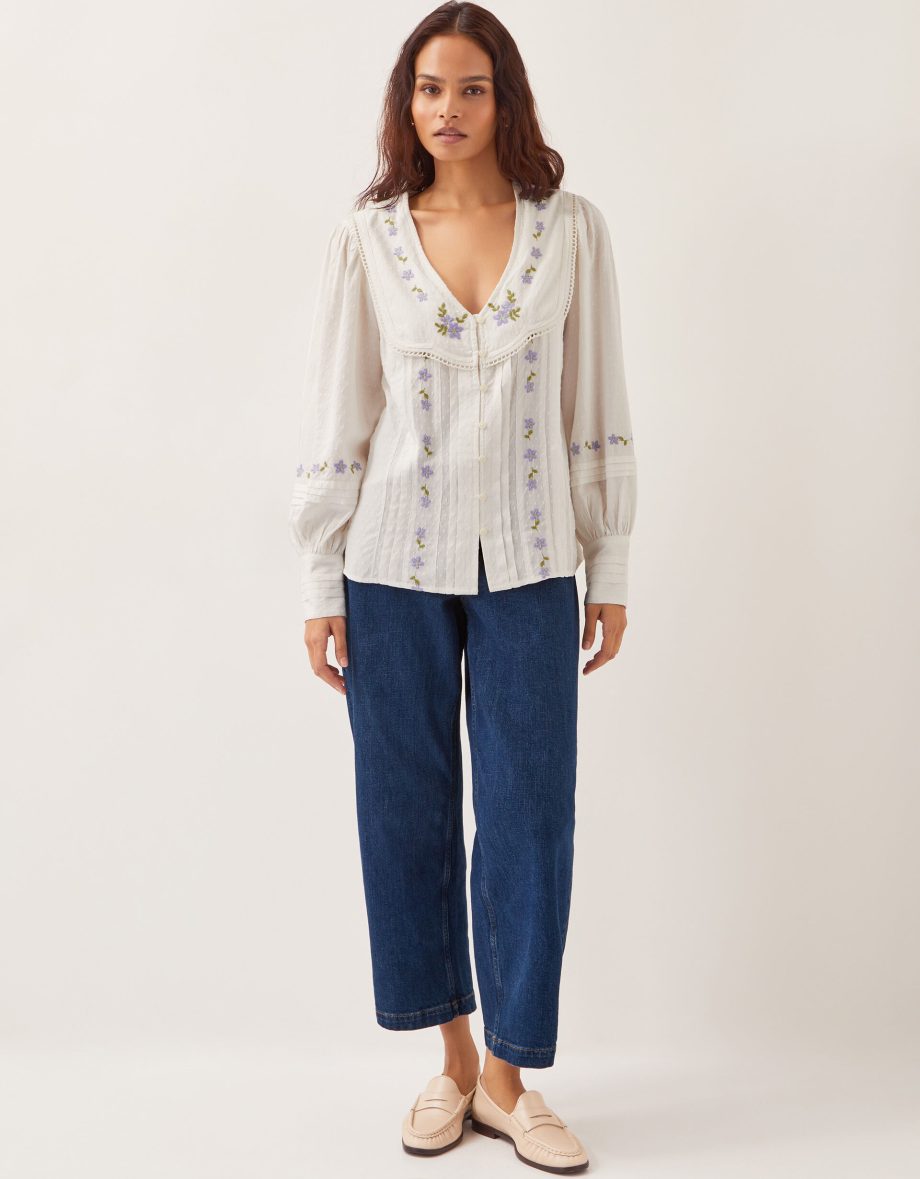 Matilda floral embroidered blouse ivory