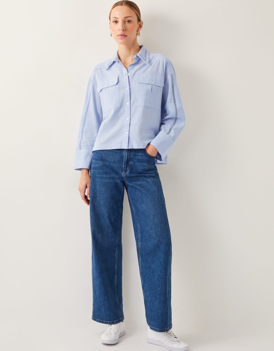 Lilah Cropped Utility Shirt Blue