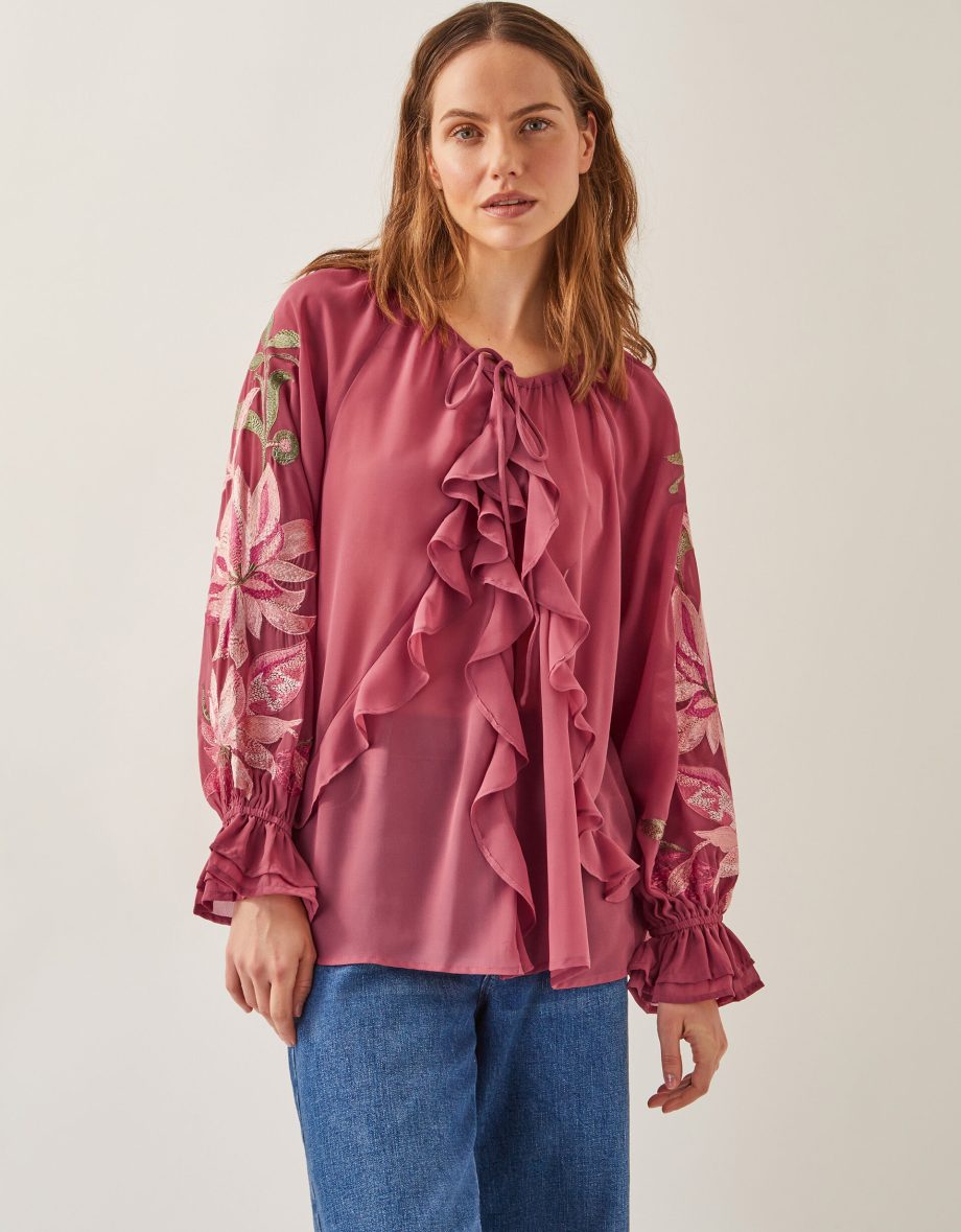 Natalia embroidered ruffle blouse pink
