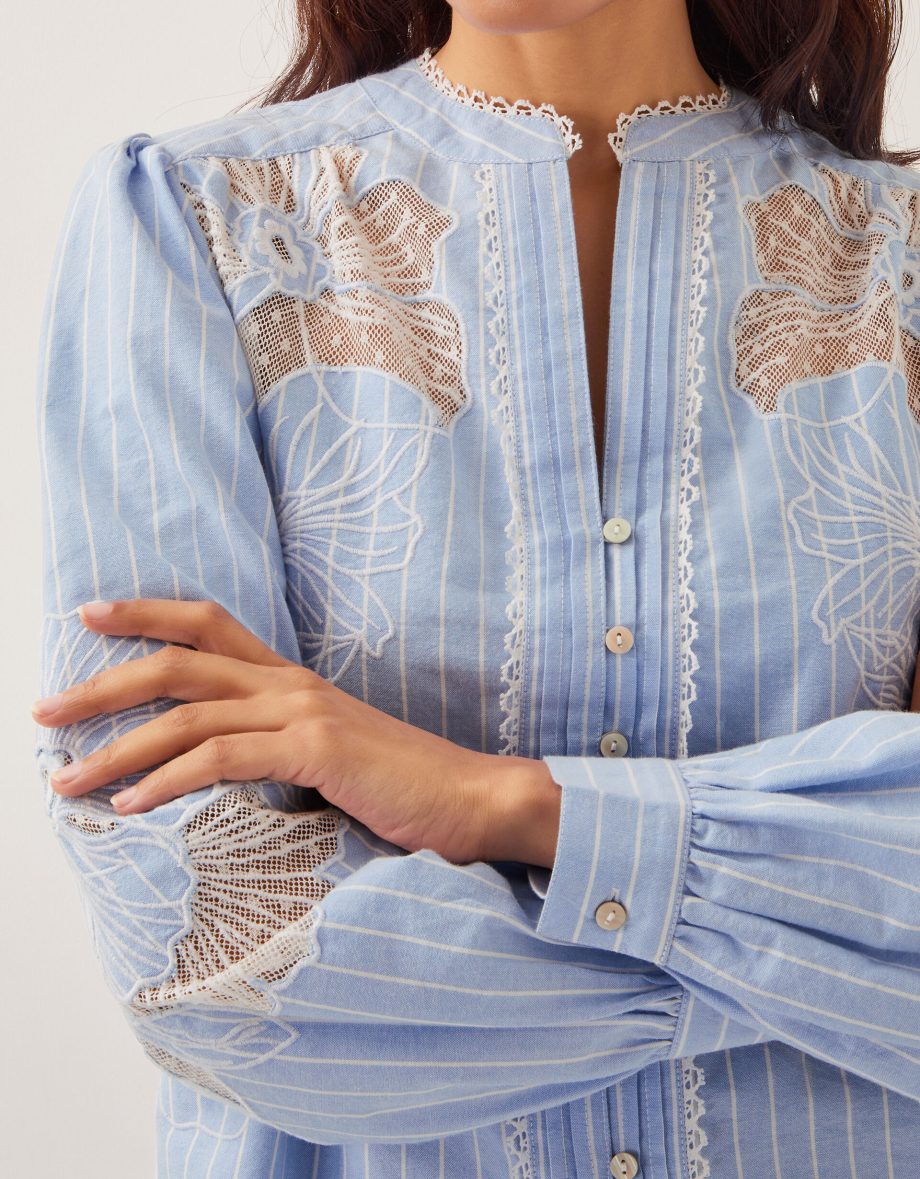 Emelie lace stripe shirt blue