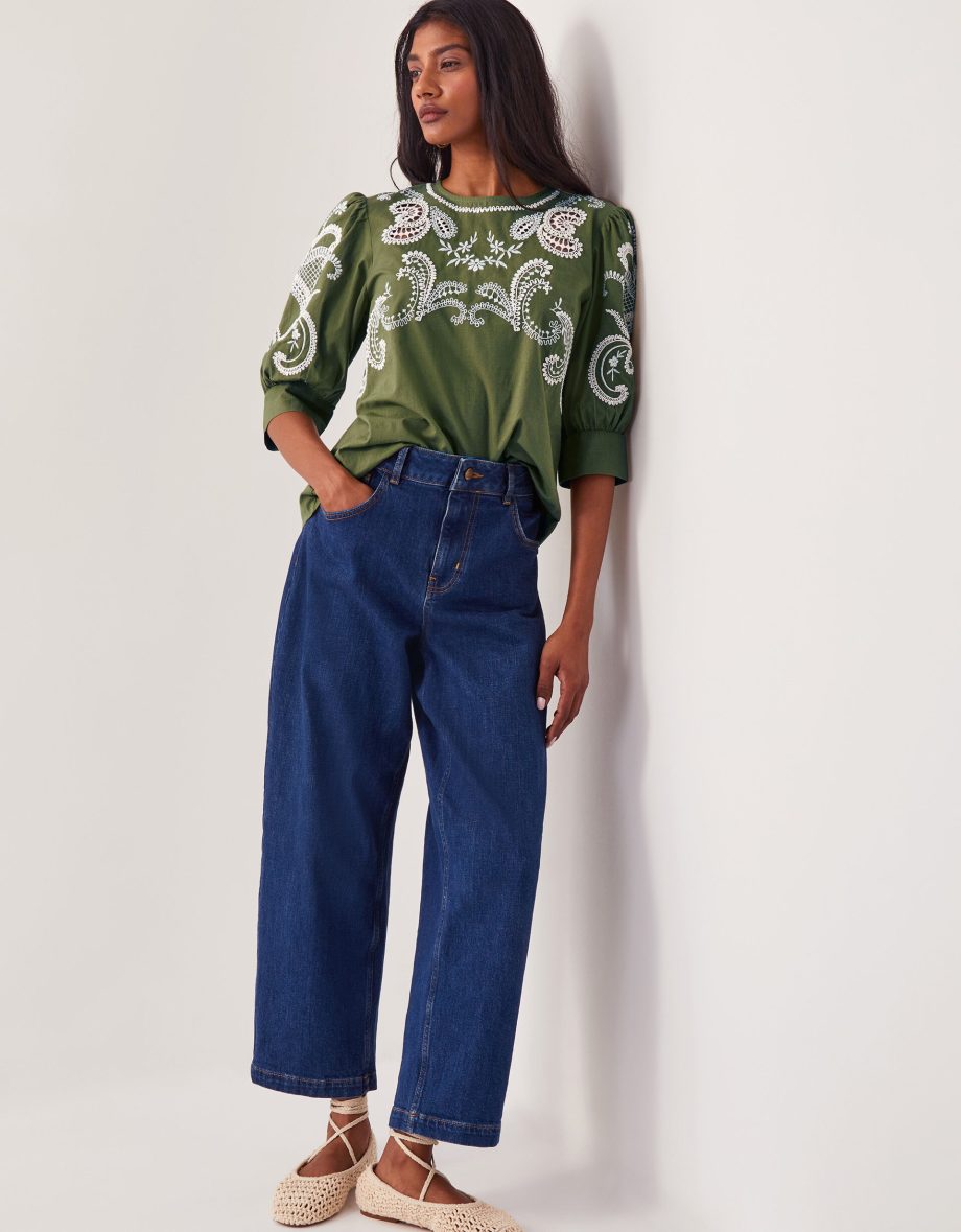 Noemi Embroidered Cotton Top Green