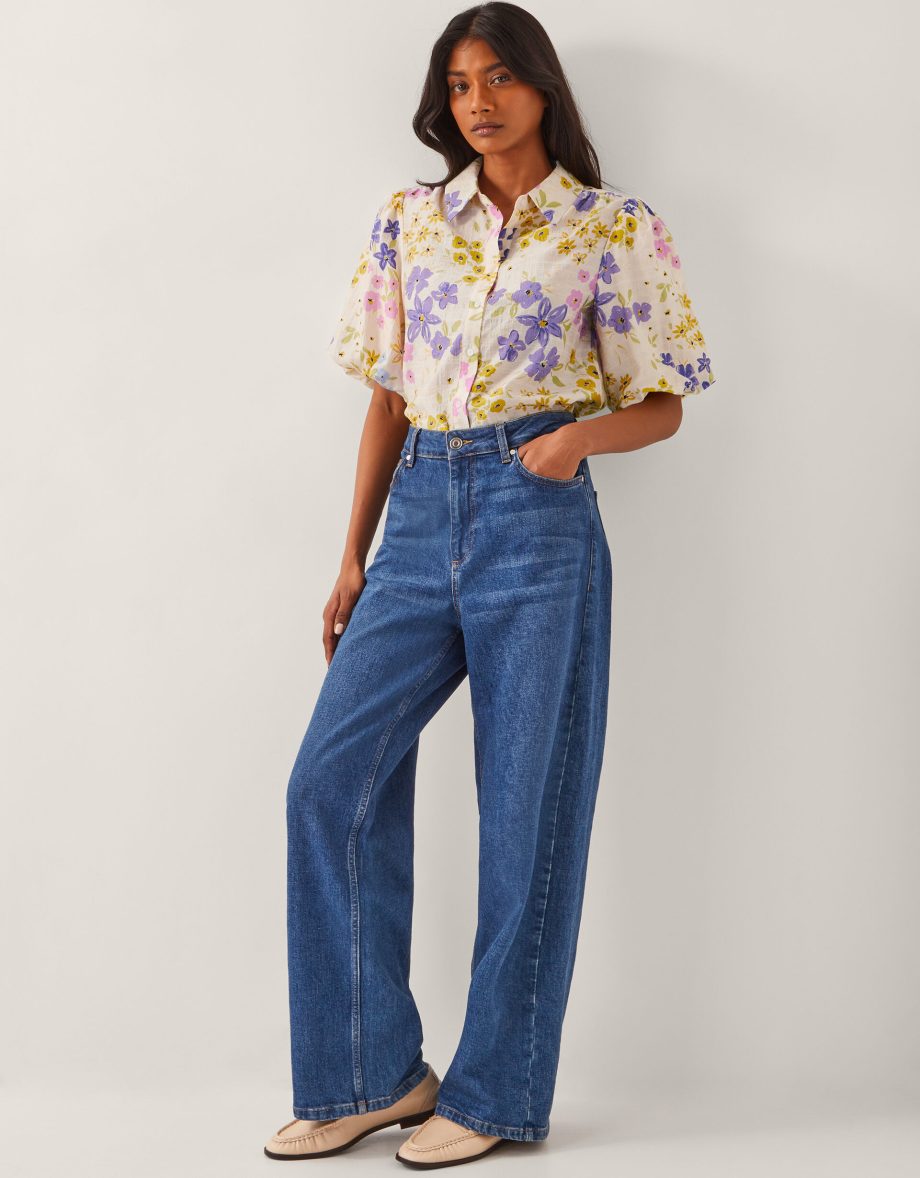 Madeline floral puff-sleeve shirt ivory
