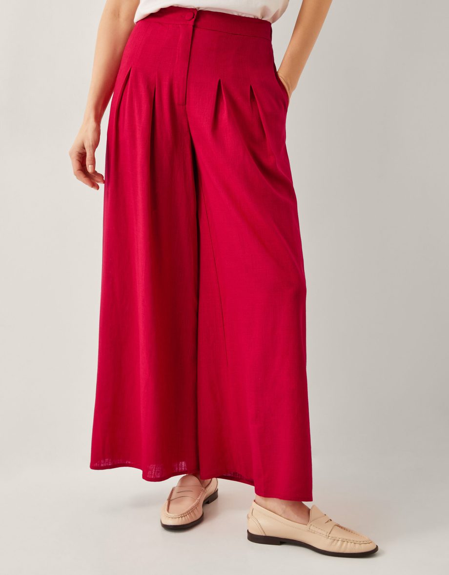 Diane wide leg linen blend trousers red