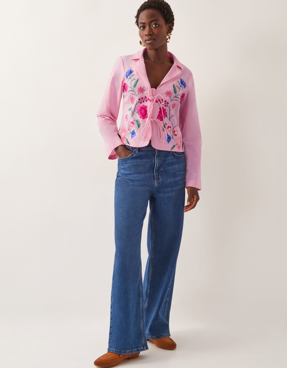 Agata Embroidered Tie Top Pink