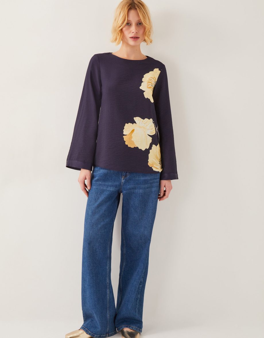 Fearne Long Sleeve Floral Top Blue