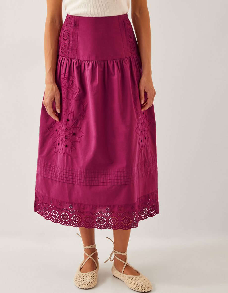 Saoirse Broderie Midi Skirt Red