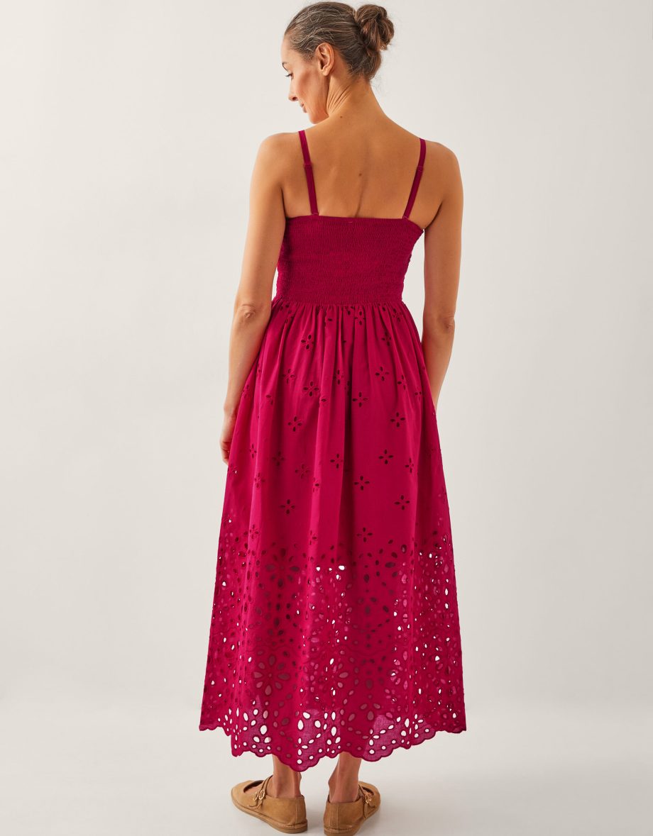 Etta broderie midi dress red