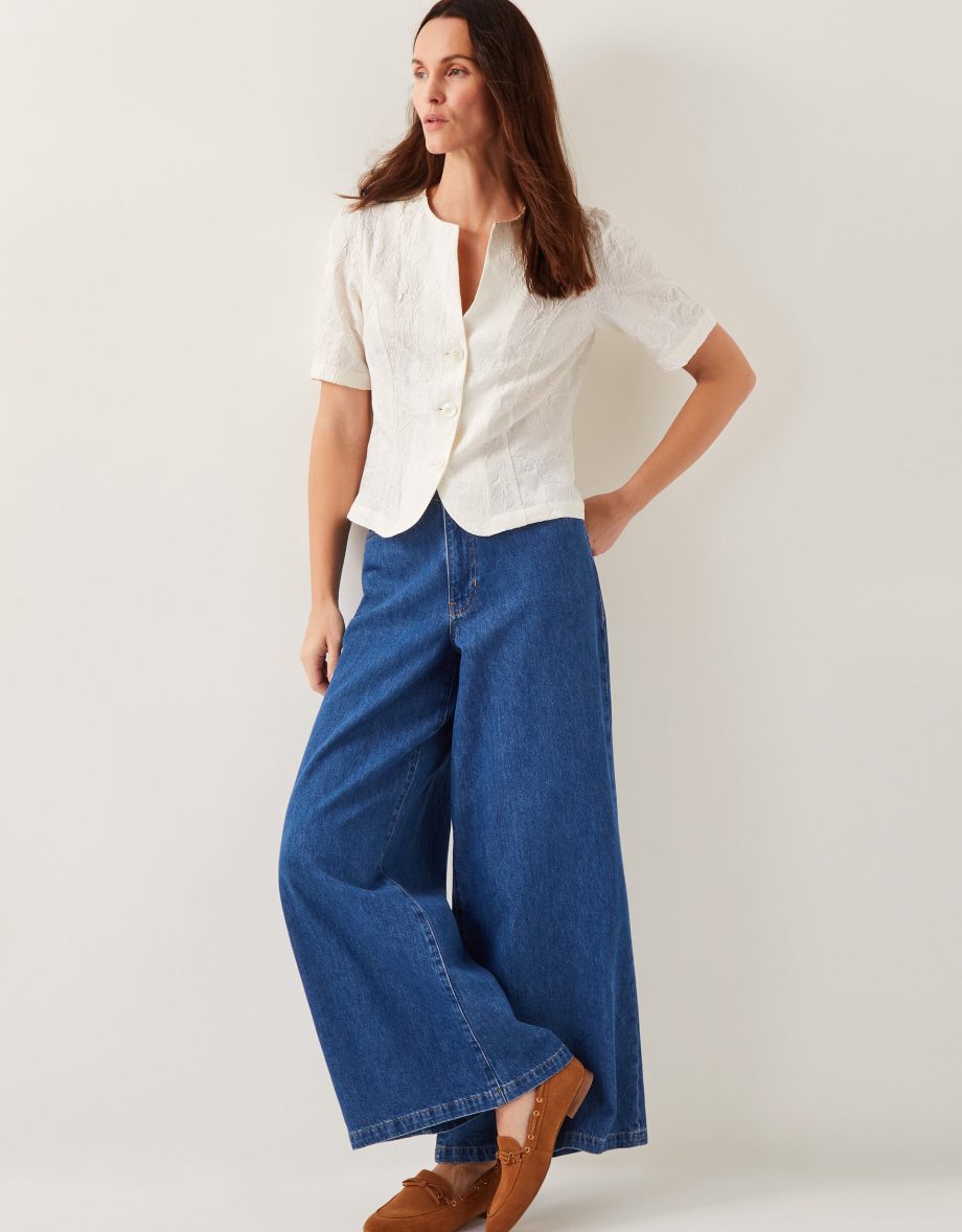 Eliza short sleeve jacquard top ivory