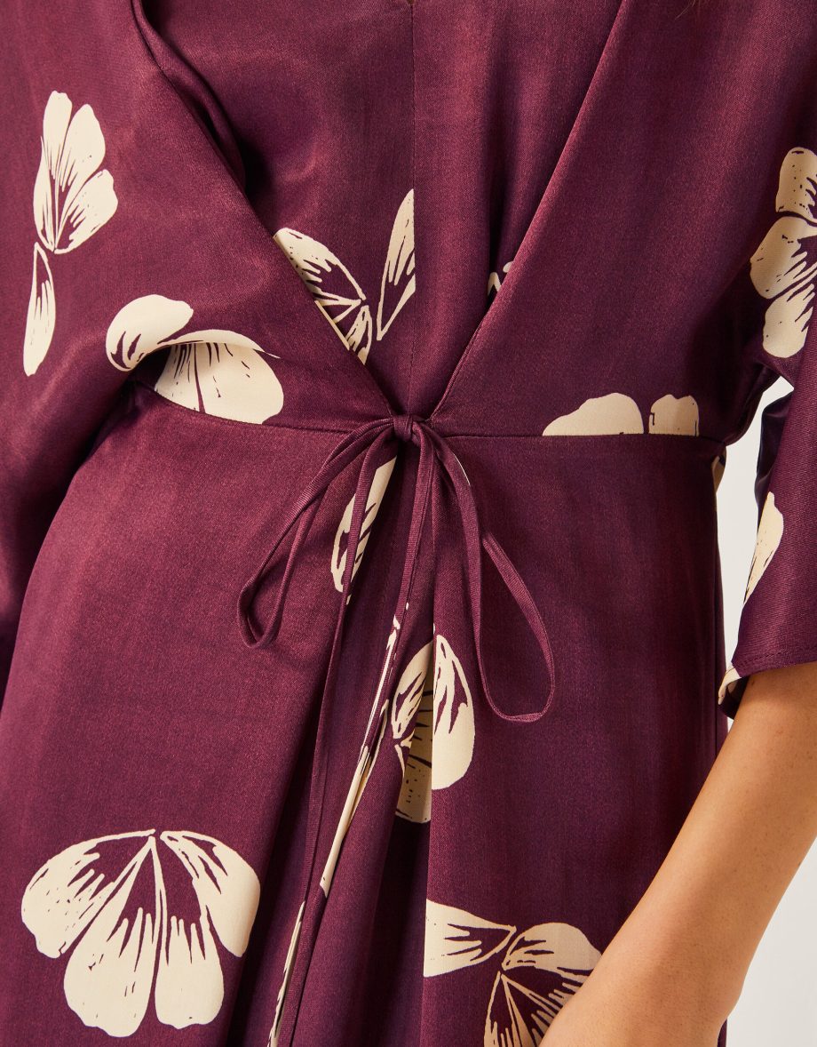 Roz floral wrap midi dress red