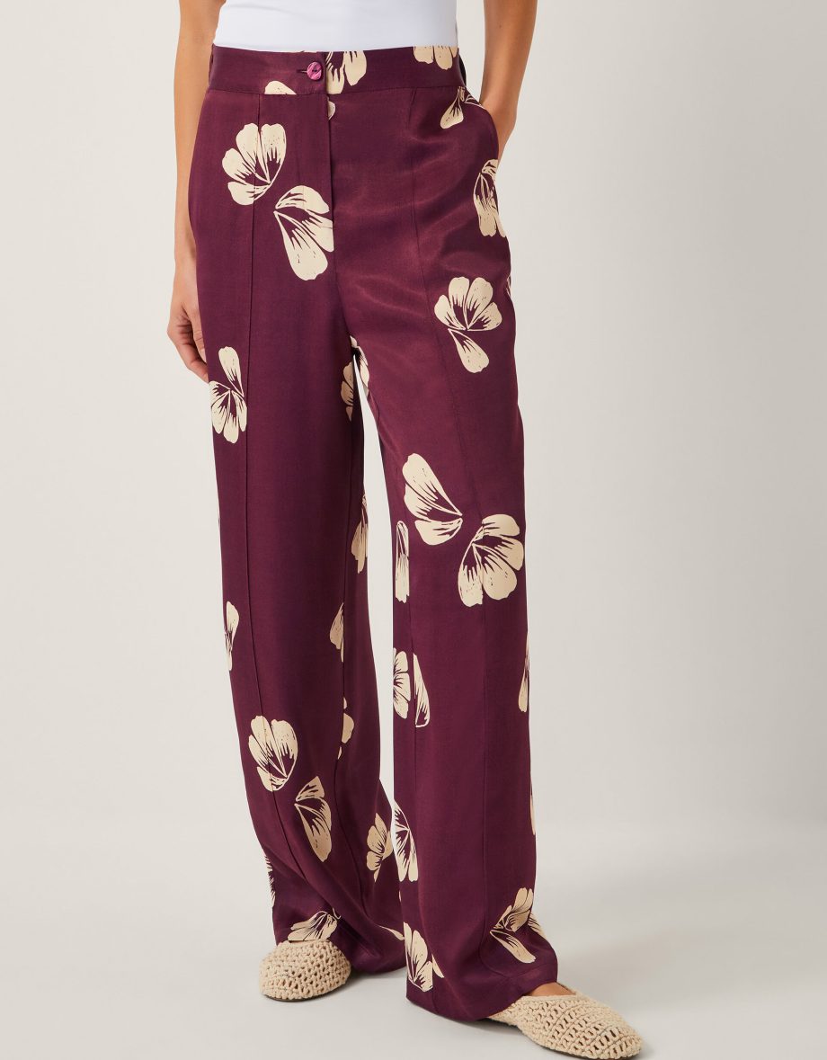 Roz floral straight leg trousers red