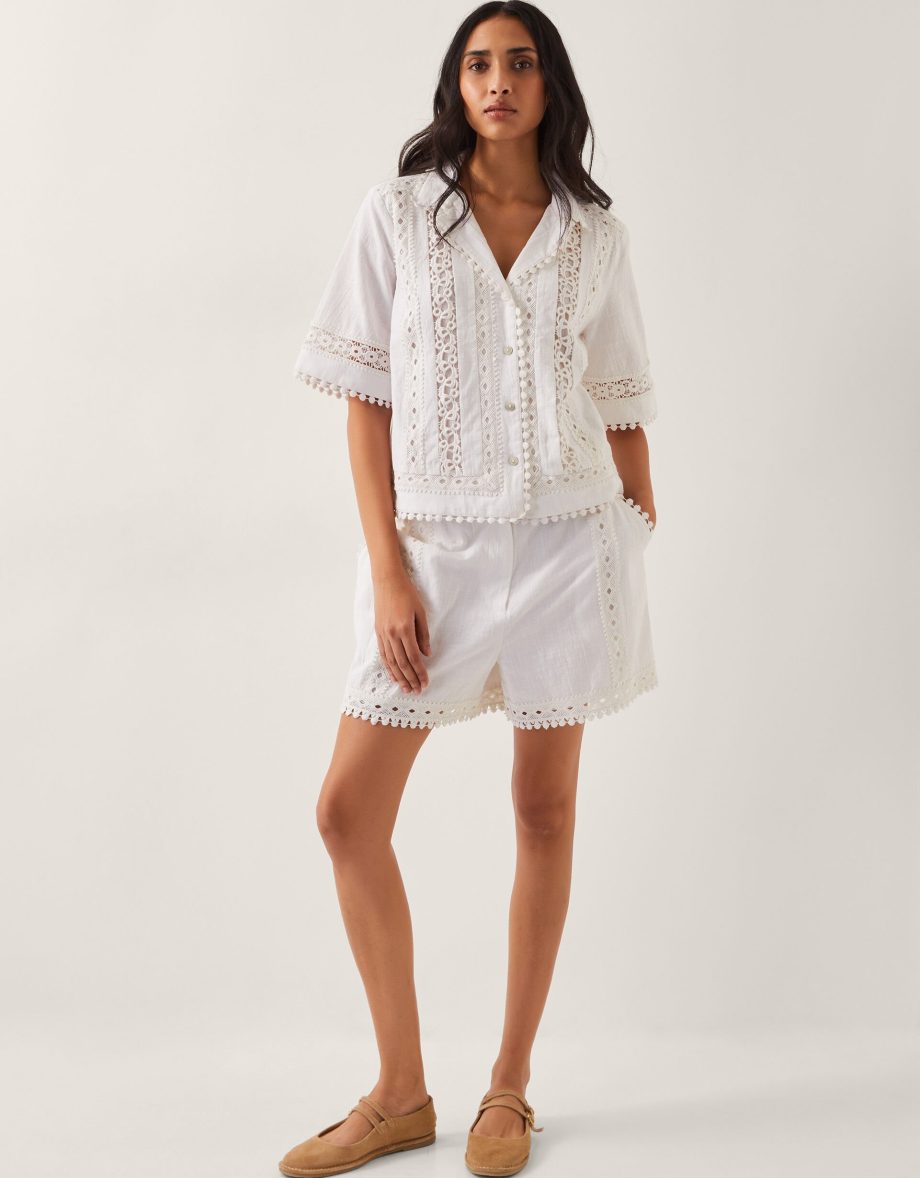Irina Short Sleeve Lace Shirt White