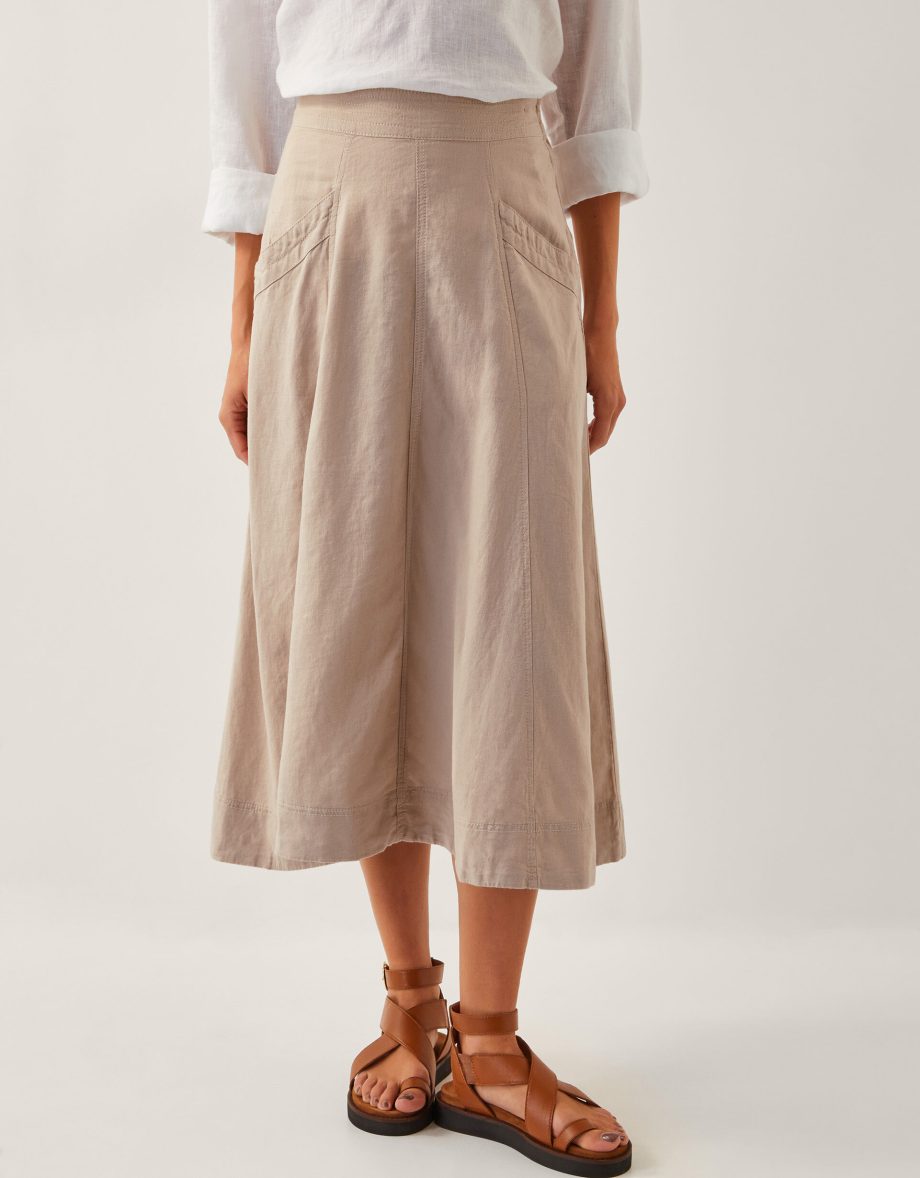 Harper linen a-line midi skirt natural