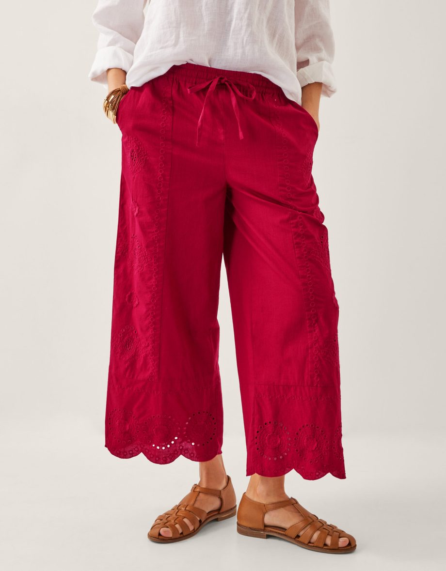 Orla broderie cropped trousers red