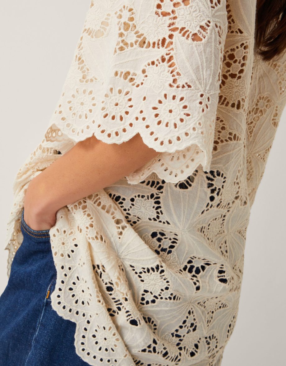Selena floral lace longline tunic top ivory
