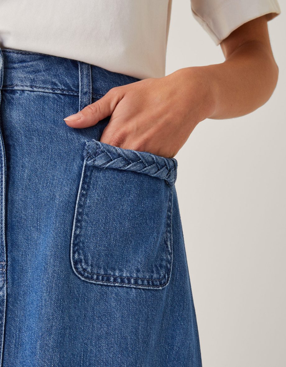 Martha plait denim midi skirt blue