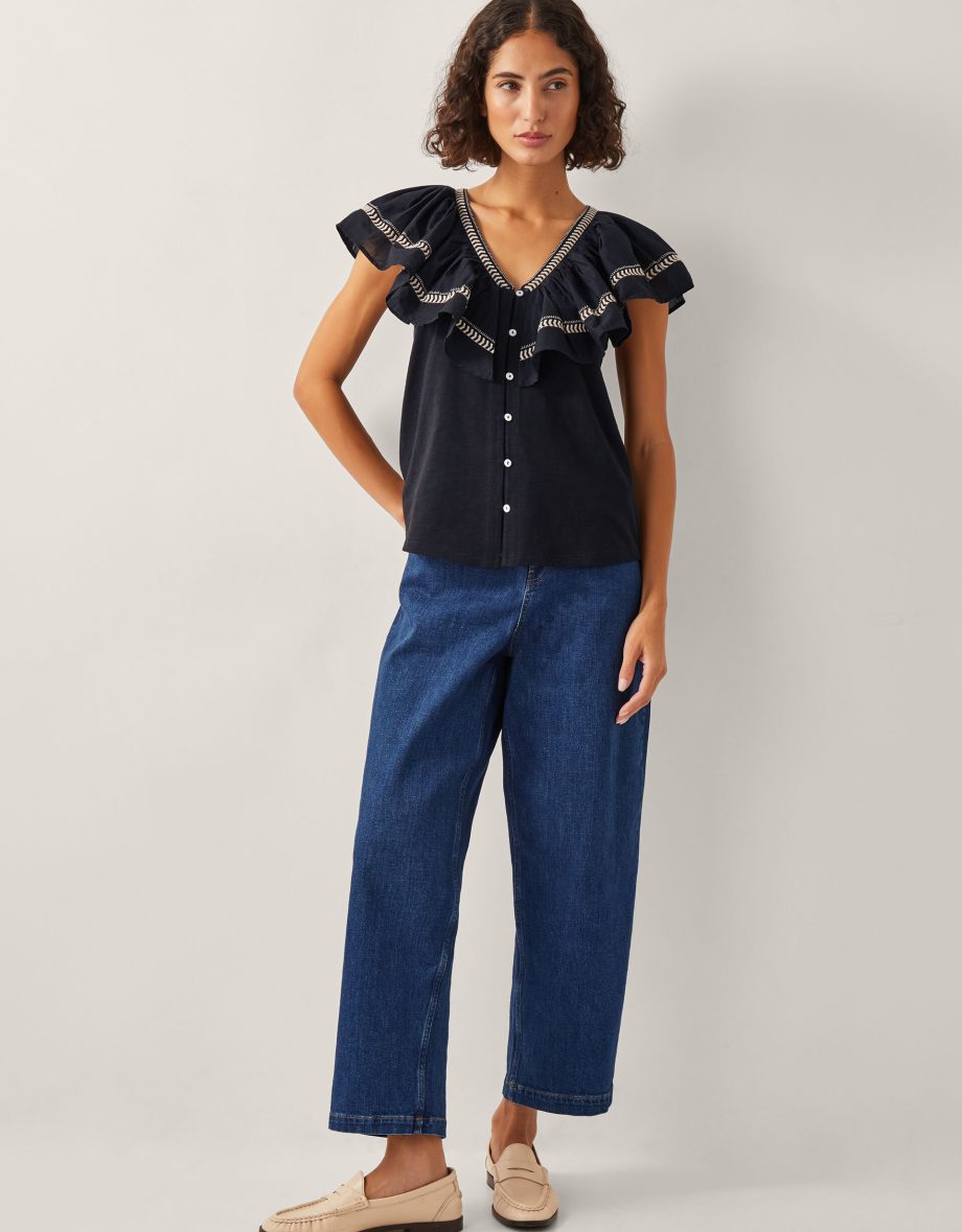 Fenn Statement Ruffle Top Black