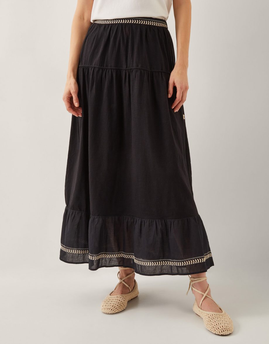Fenn embroidered frill maxi skirt black