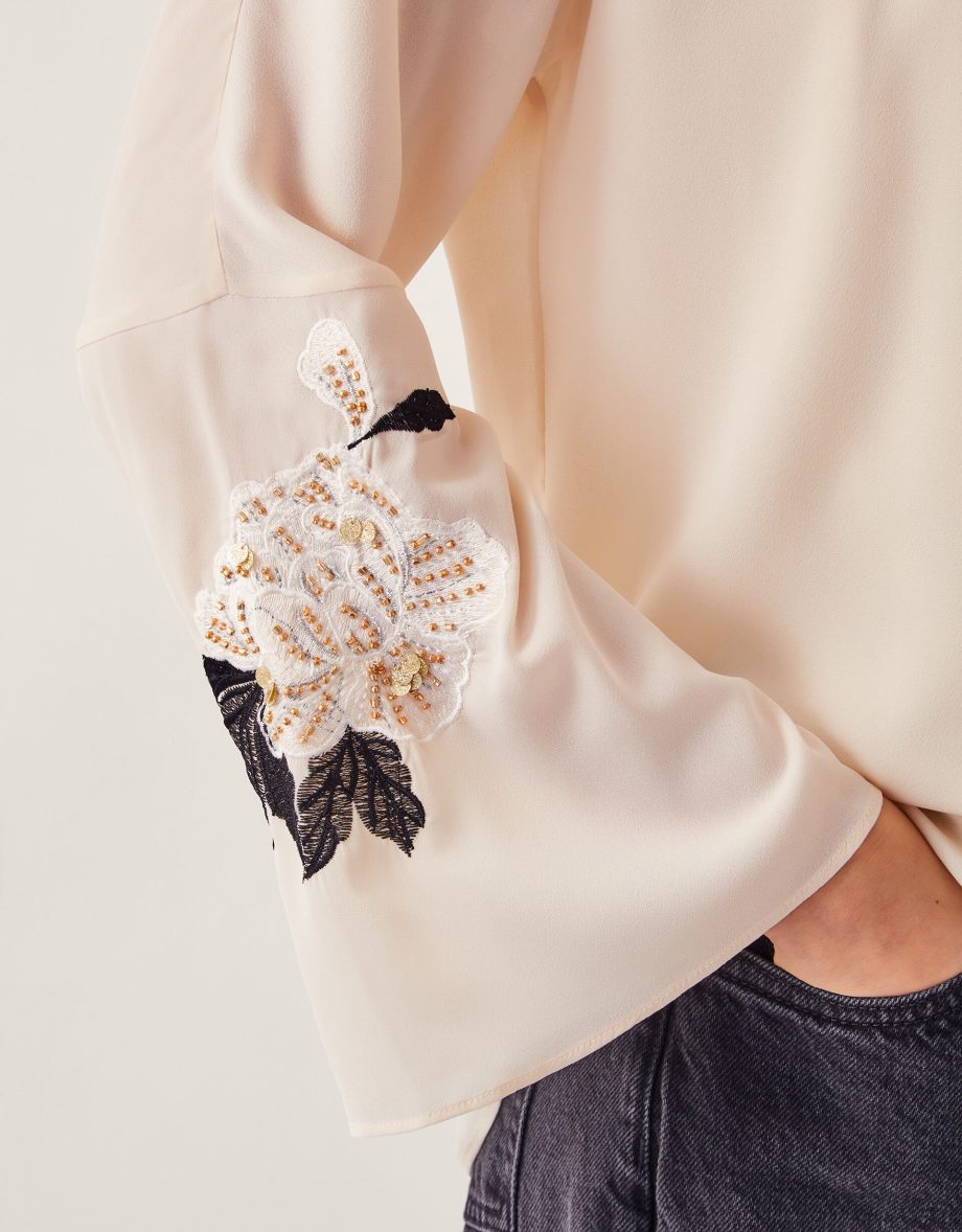 Ariah floral embellished blouse cream