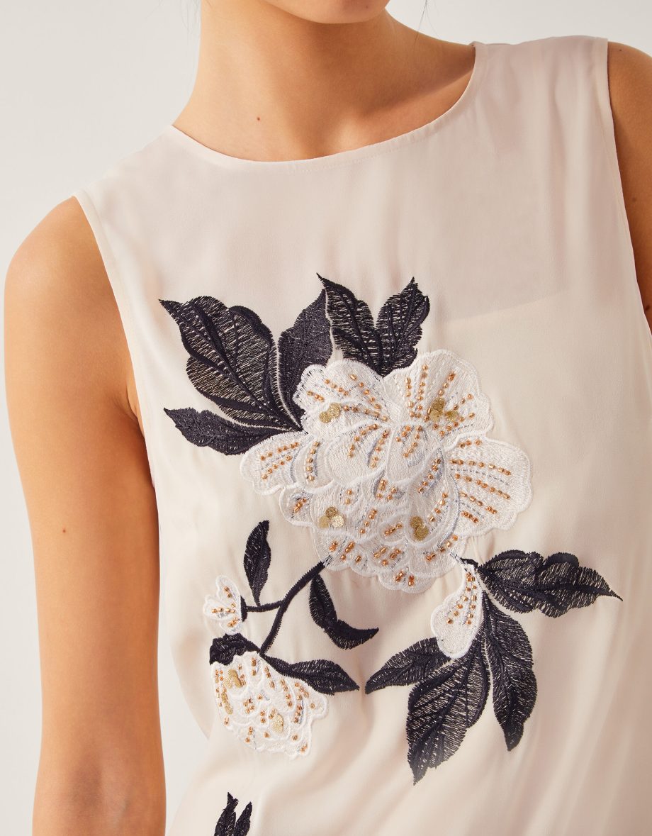 Ari floral embellished midi dress cream