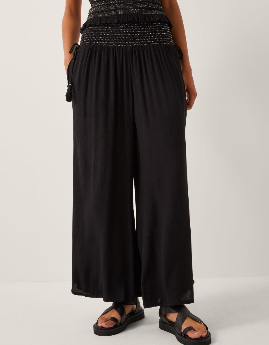 Heidi shirred wide leg trousers black