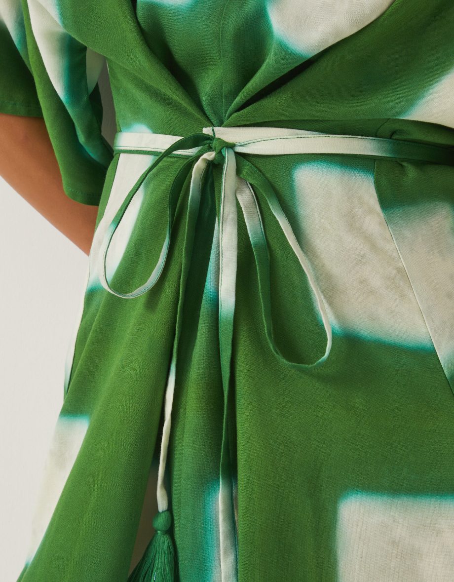 Halia geometric tie dye kaftan dress green