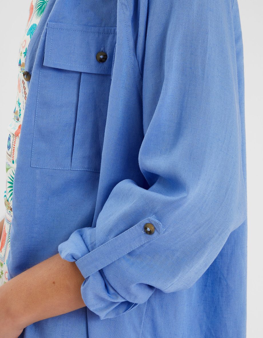 LONG SLEEVE BEACH COVER UP SHIRT BLUE