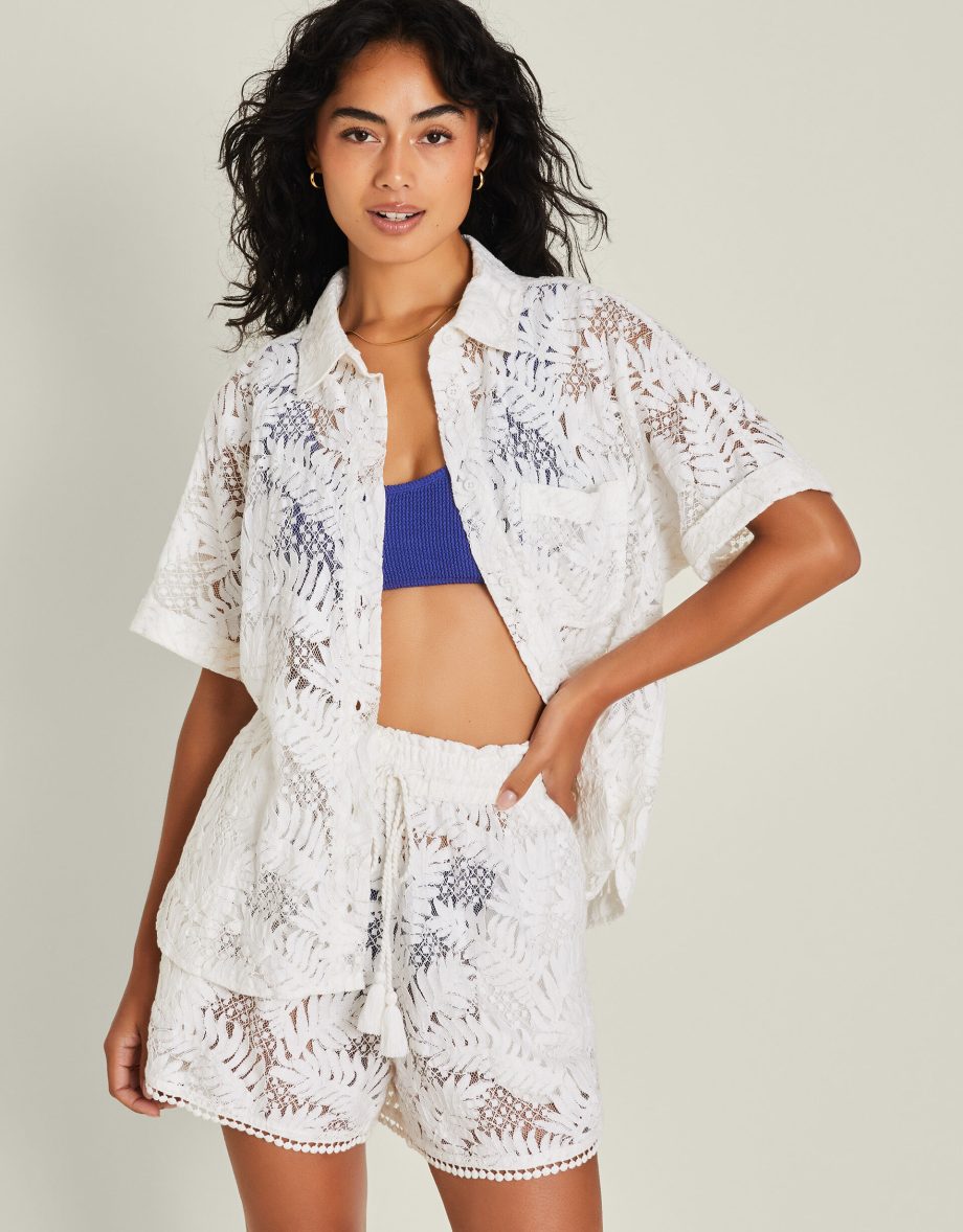 High Waist Lacy Palm Shorts Ivory