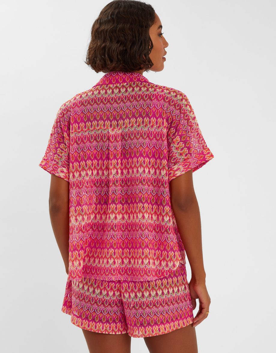 Short Sleeve Crochet Shirt Multi