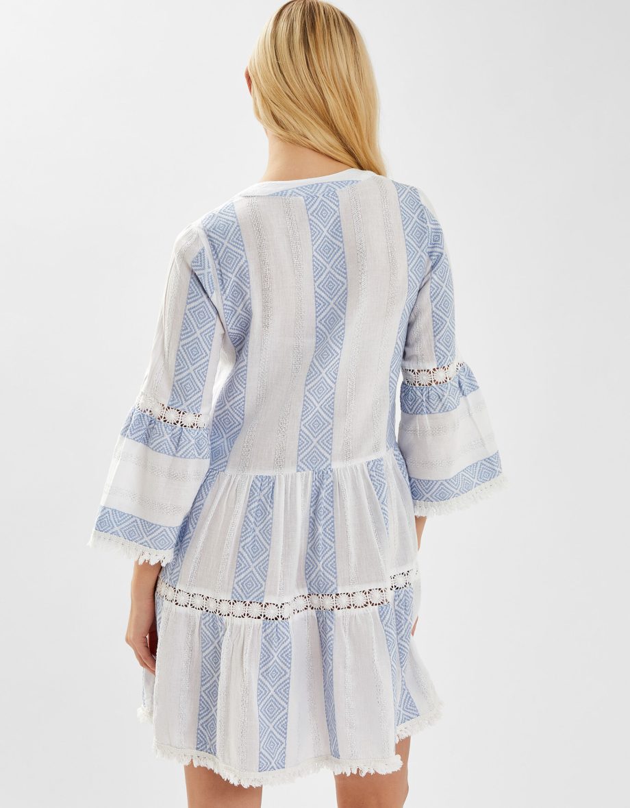JACQUARD FLUTE-SLEEVE MINI DRESS IVORY